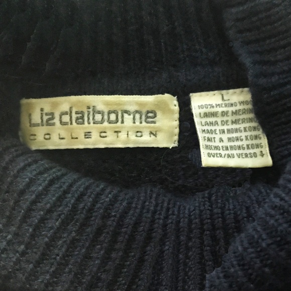 Liz Claiborne Navy 100% Wool  Sweater Size L - Picture 4 of 4